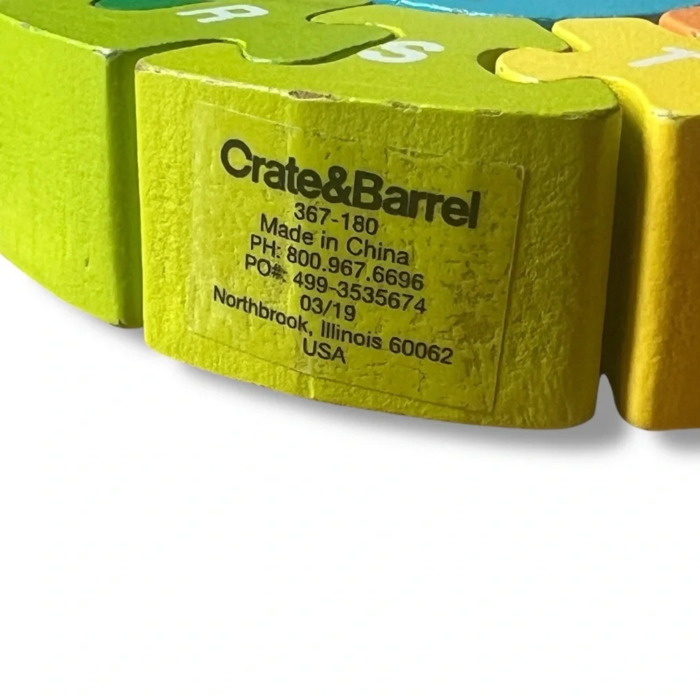 Crate & Barrel Wooden Learning Toys Set Chameleon and Thread and Bead Puzzle